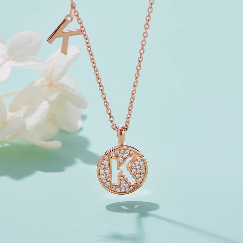 K pendant S925 silver plated rose gold Moissanite diamond light luxury letter necklace